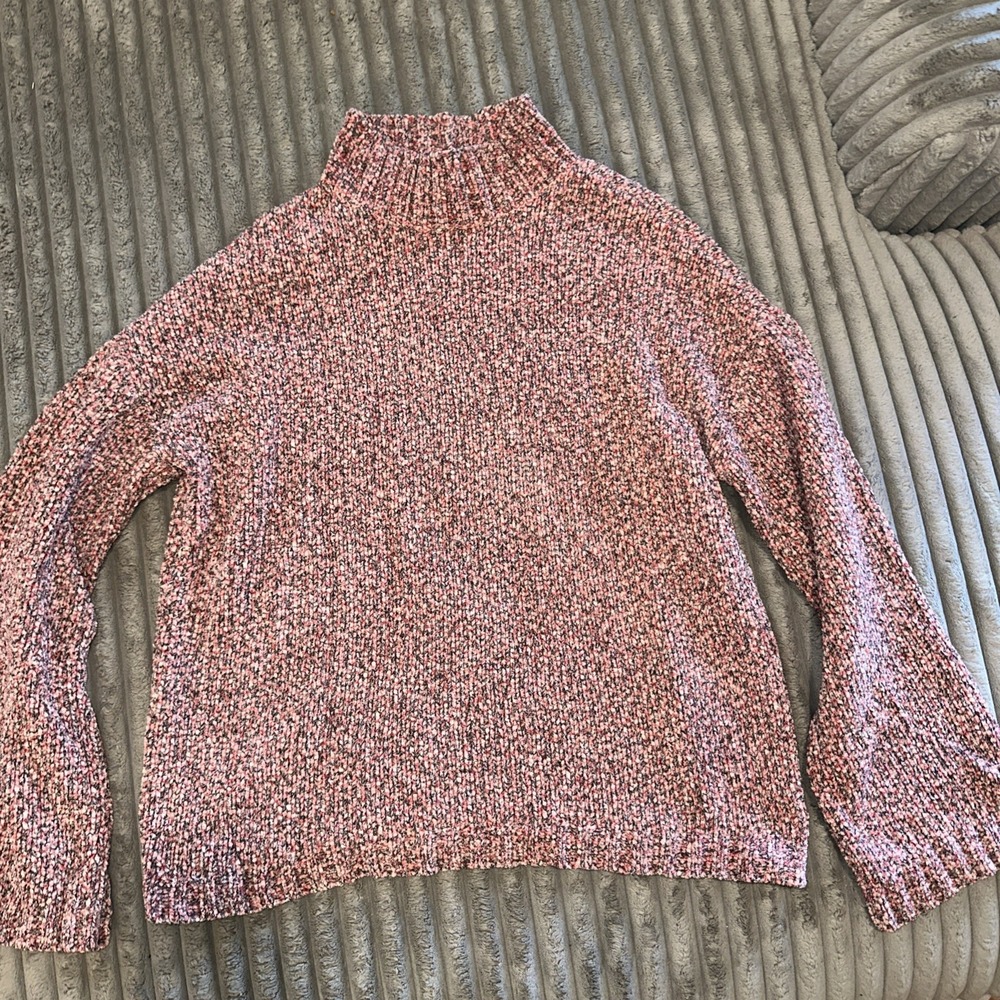 St.John's Bay Womens Pink Gray knit Sweater Mock Neck old money luxury Size L
